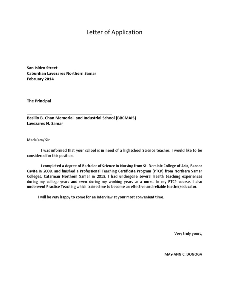 Application for High School Science Teacher | PDF