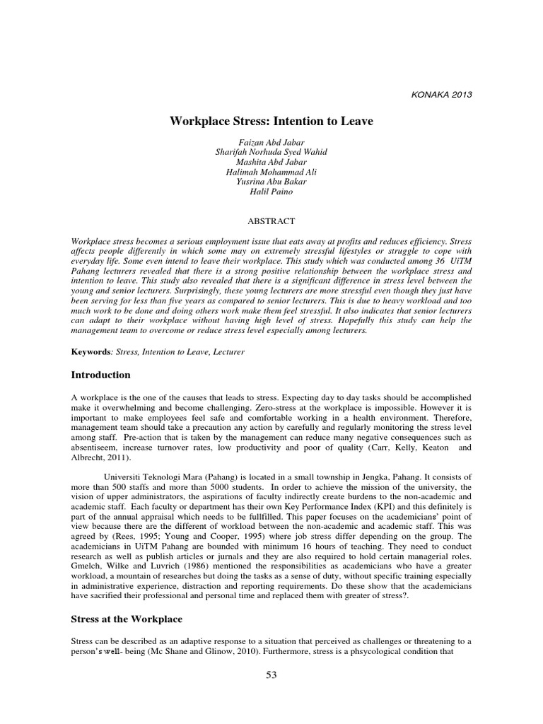 Workplace Stress Intention To Leave (Faizan Jabar) PP 53-57 | PDF ...