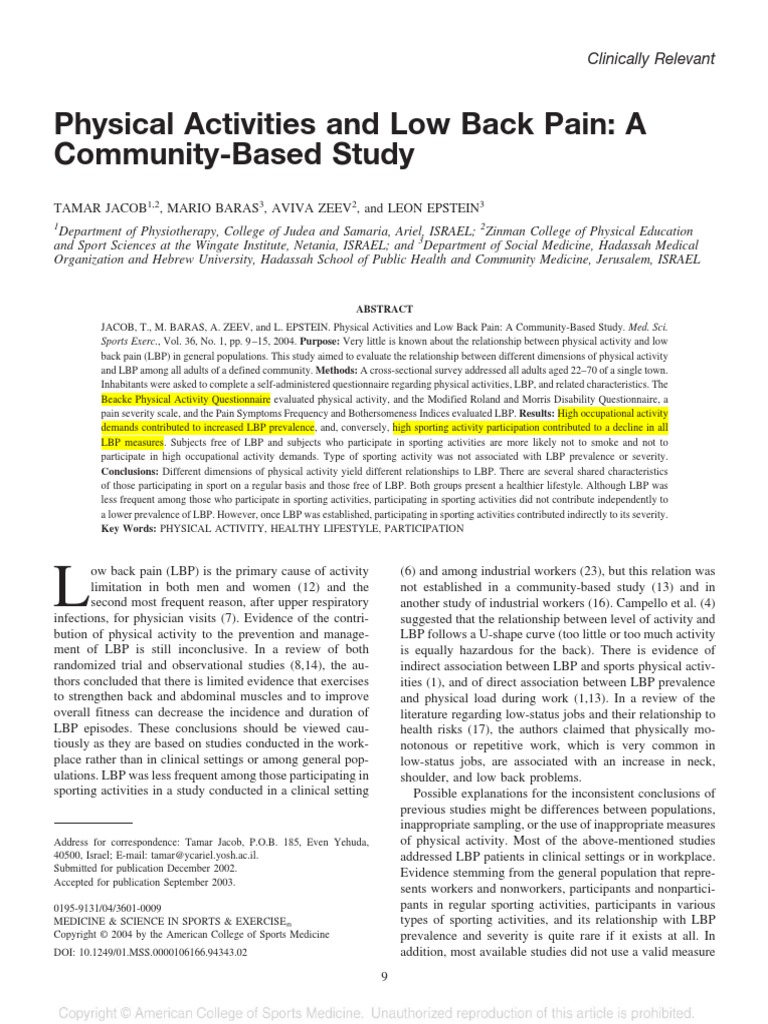 2004 JACOB - Physical Activities and Low Back Pain A Community Based ...