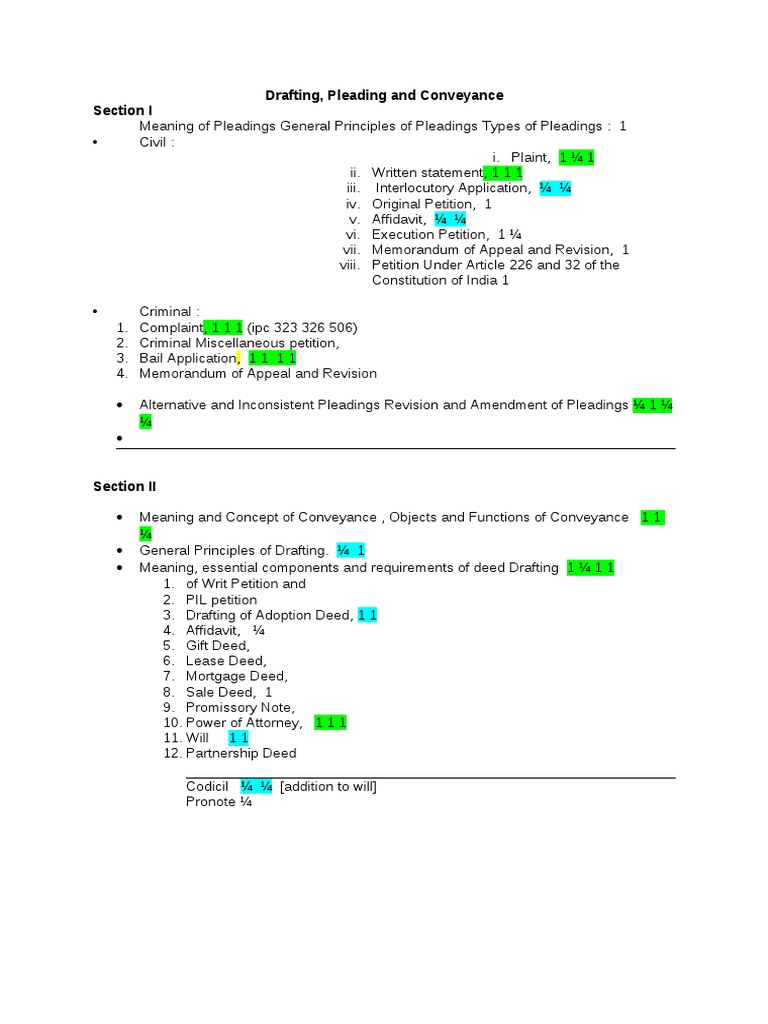 Pleadings and Conveyance Essentials | PDF | Law