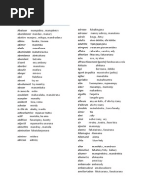 Dictionnaire Français-Malgache PDF | PDF | La nature