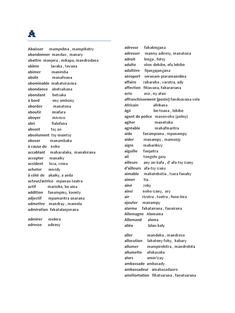 Dictionnaire Français-Malgache PDF | PDF | La nature
