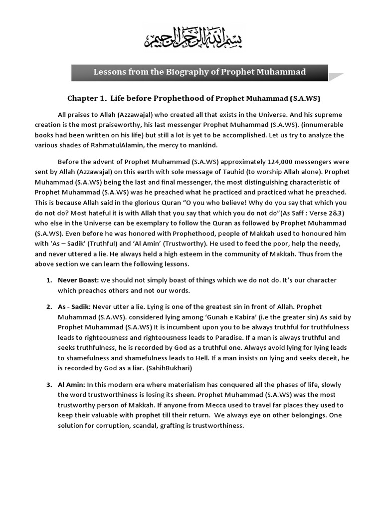 Lessons From The Biography of Prophet Muhammad: Chapter 1. Life Before ...