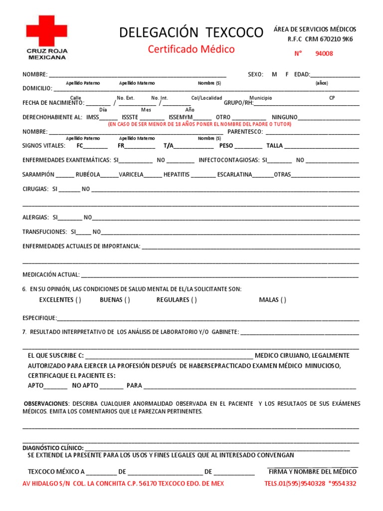 Certificado Médico Cruz Roja PDF Enfermedades y trastornos