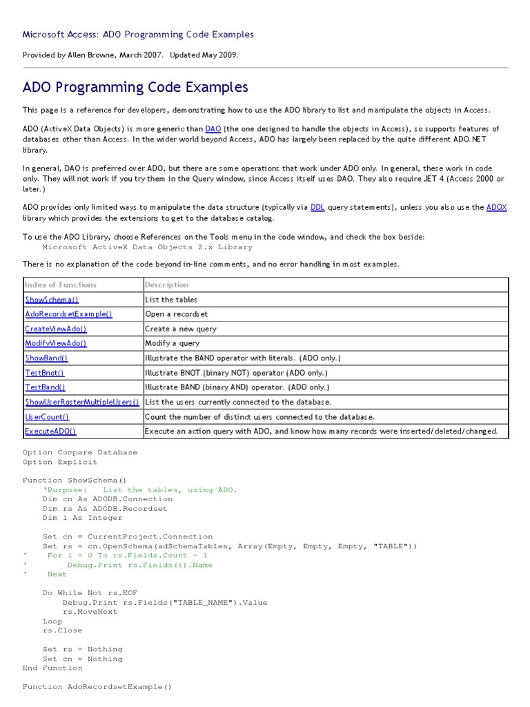 ADO Programming Code Examples  Data  Computing