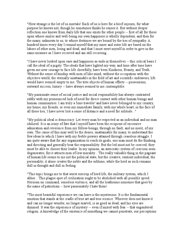 Reflections on Life and Humanity by Einstein | PDF | Human | Happiness