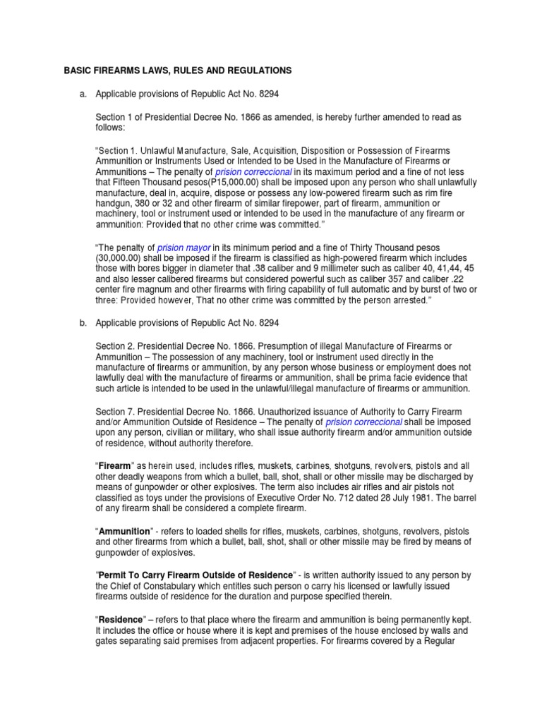 Basic Firearms Laws Firearms Handgun