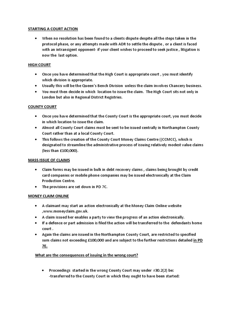 Starting a Court Action Guide | PDF | County Court | Damages