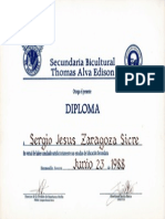 Diploma Secundaria Bicultural Thomas Alva Edison 23 de Junio de 1988 Conclusión de Estudios de Secundaria