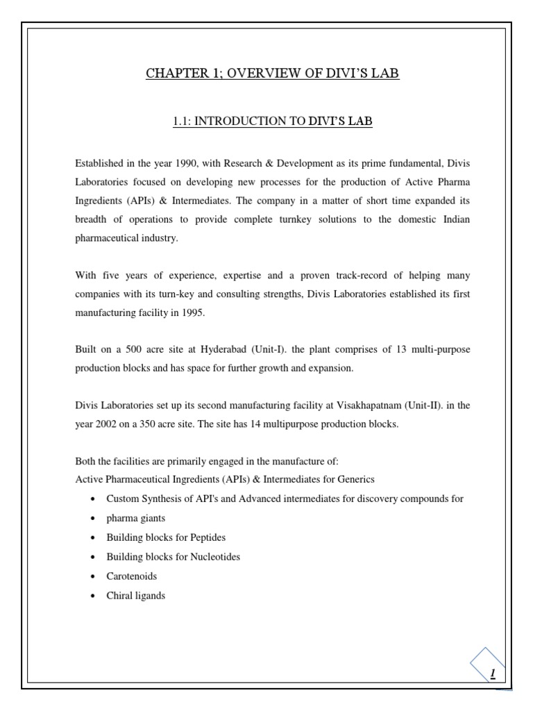 Divi's Laboratories Company Overview | PDF | Swot Analysis | Business