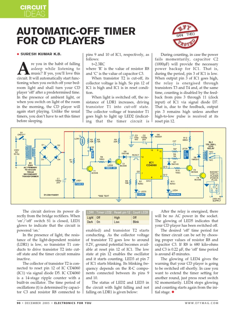 Automatic CD Player Timer Circuit | PDF | Transistor | Electrical Network