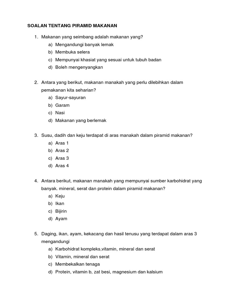 Soalan Tentang Piramid Makanan