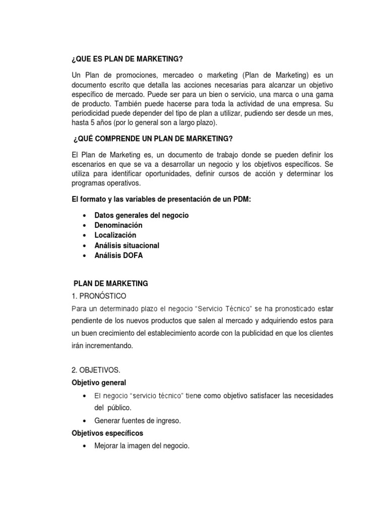 Plan de Marketing para Servicio Técnico | PDF | Marketing | Publicidad