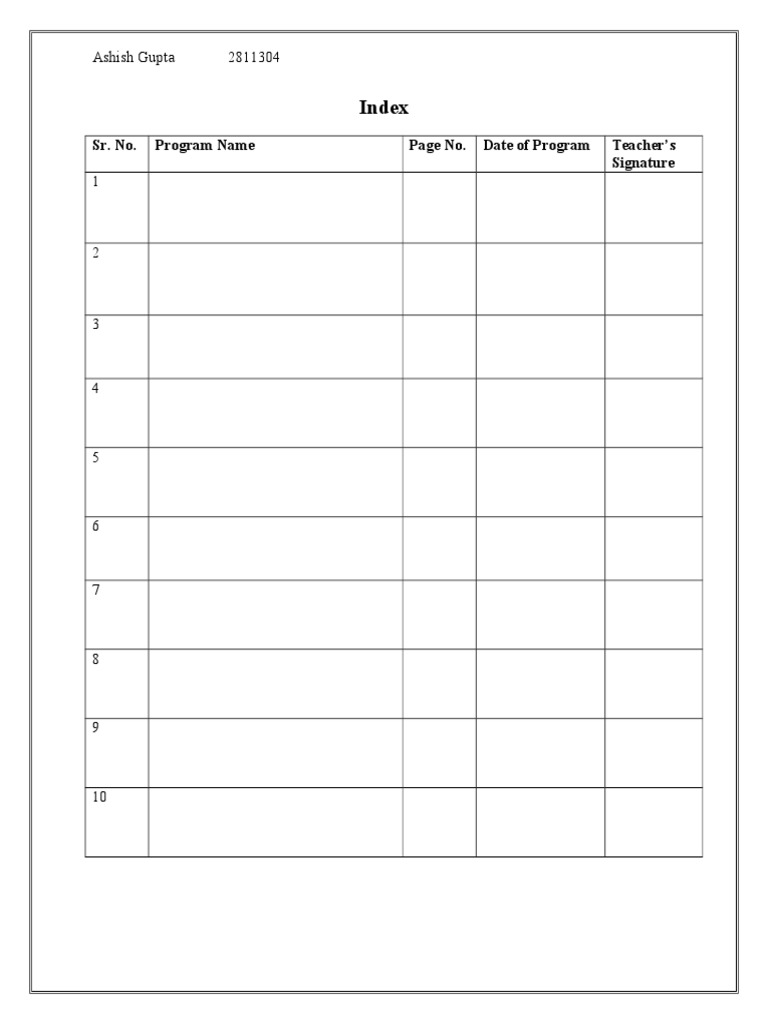 Index: Sr. No. Program Name Page No. Date of Program Teacher's ...