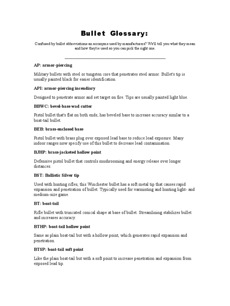 A Guide To Bullet Types and Abbreviations