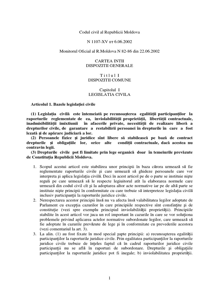 Comentariul Codului Civil Al Republicii Moldova (Limba Romana) | PDF