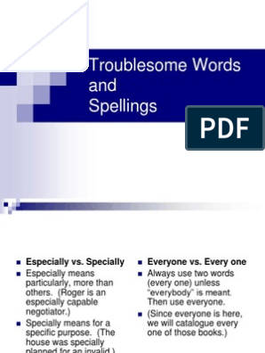Troublesome Words And Spellings Verb Adjective
