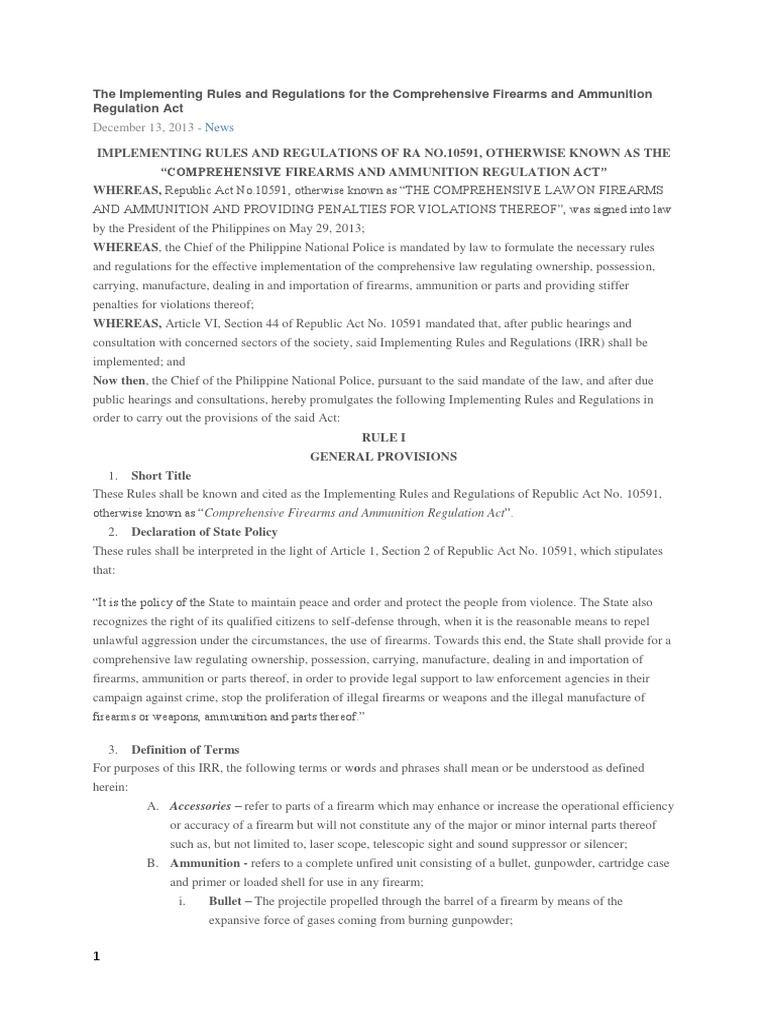 The Implementing Rules and Regulations for the Comprehensive Firearms