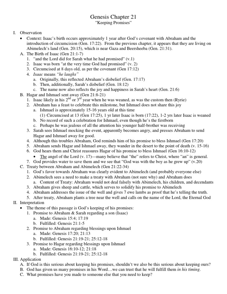 Genesis CH 21 Outline | PDF | Ishmael | Abraham