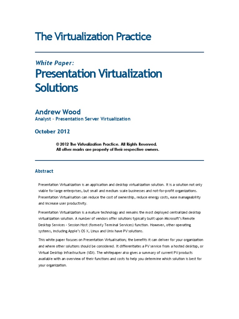 Presentation Virtualization Solutions PDF PDF Desktop