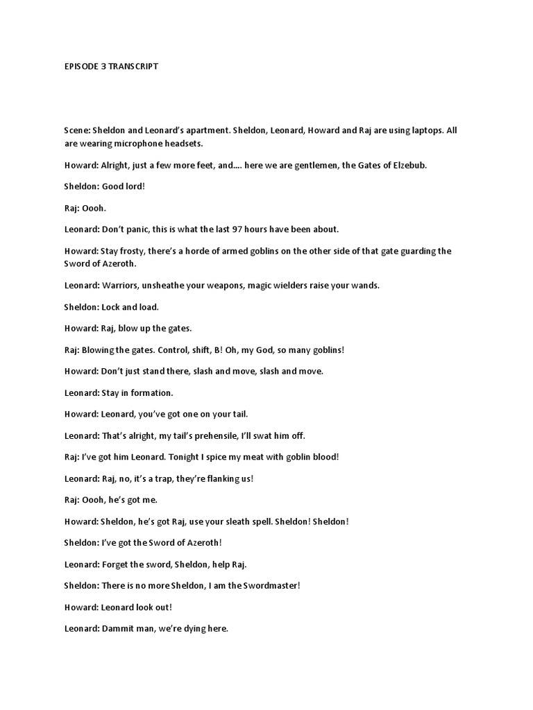 Big Bang Theory Episode 3 Transcript | PDF | Robot | Robotics