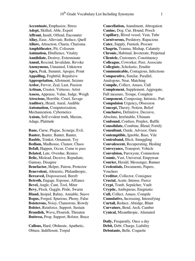 tenth-grade-vocabulary-words