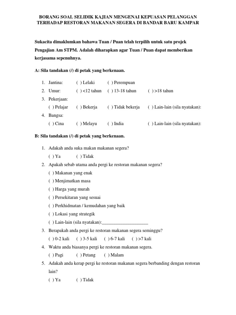 Borang Soal Selidik Pdf