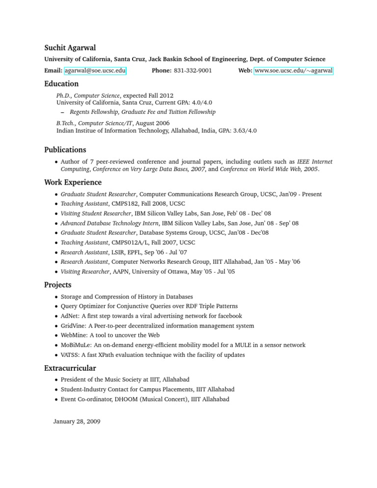 One page academic cv template picture