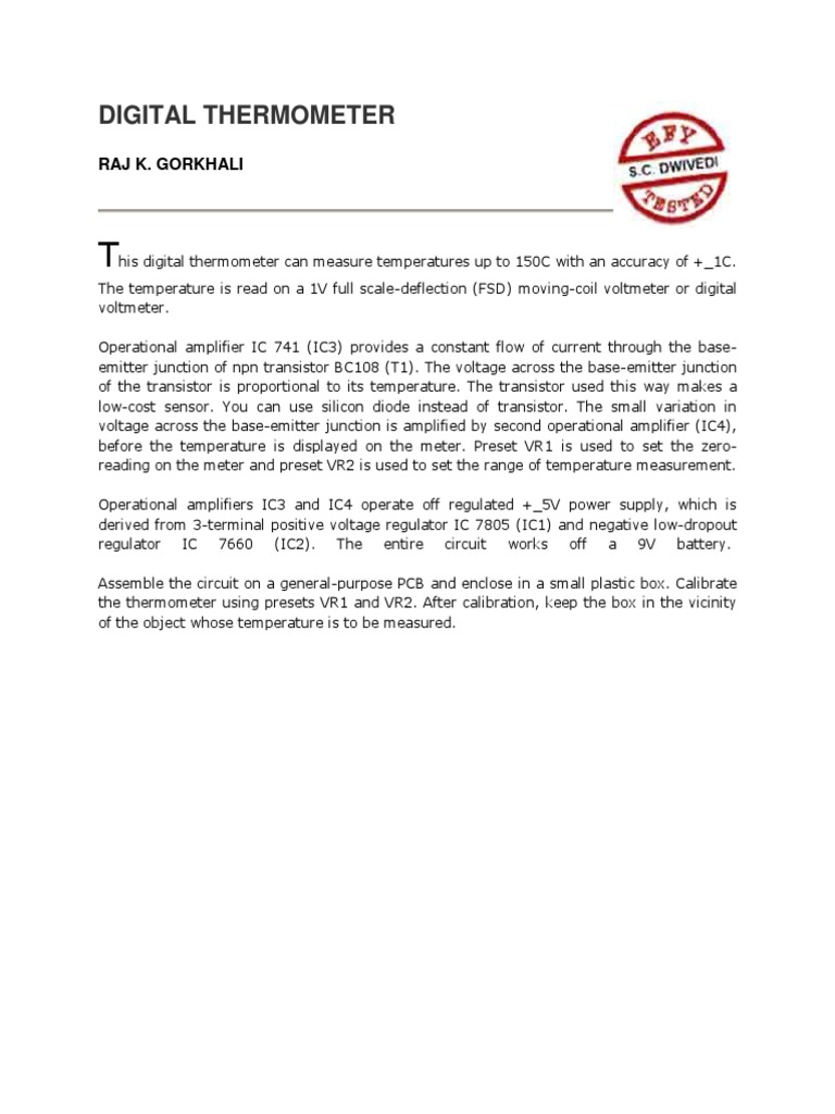 Digital Thermometer | PDF | Electronic Circuits | Operational Amplifier
