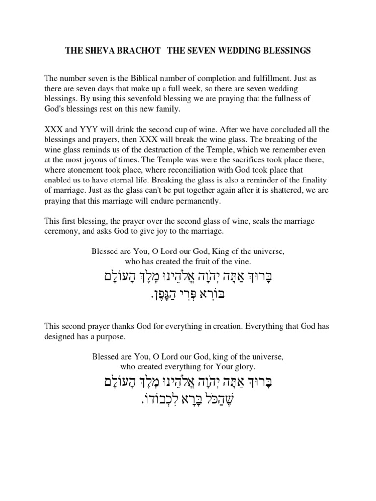 Sheva Brachot Seven Wedding Blessings PDF Prayer Religious
