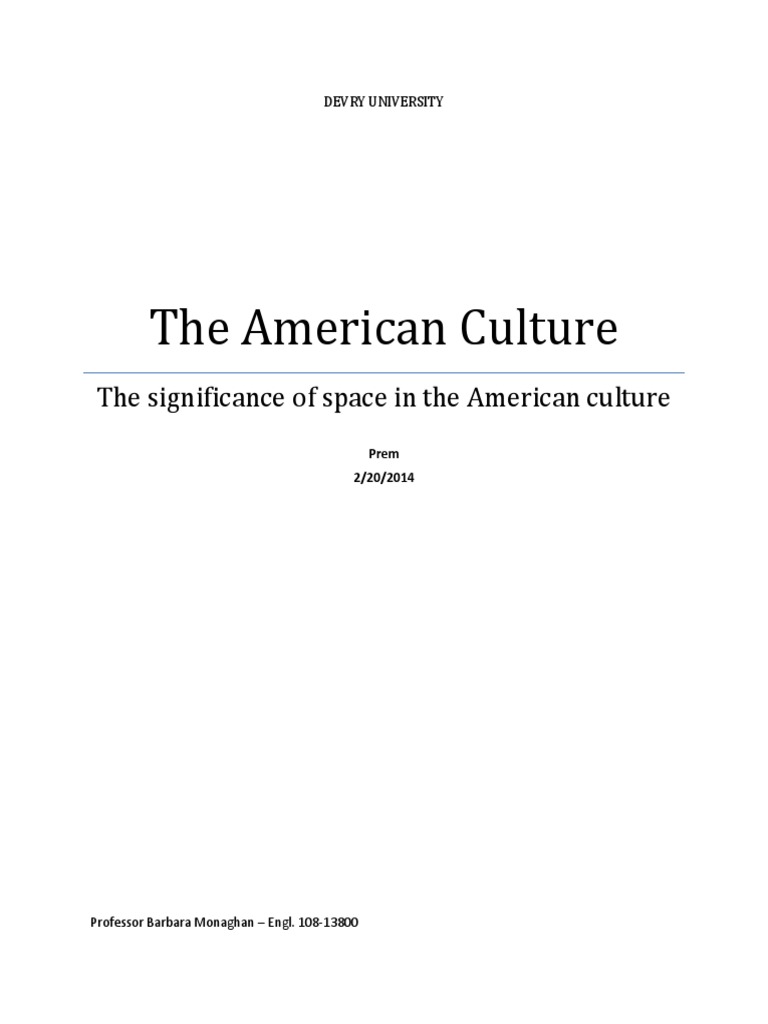 Space and American Culture Essay 5 Culture Of The United States