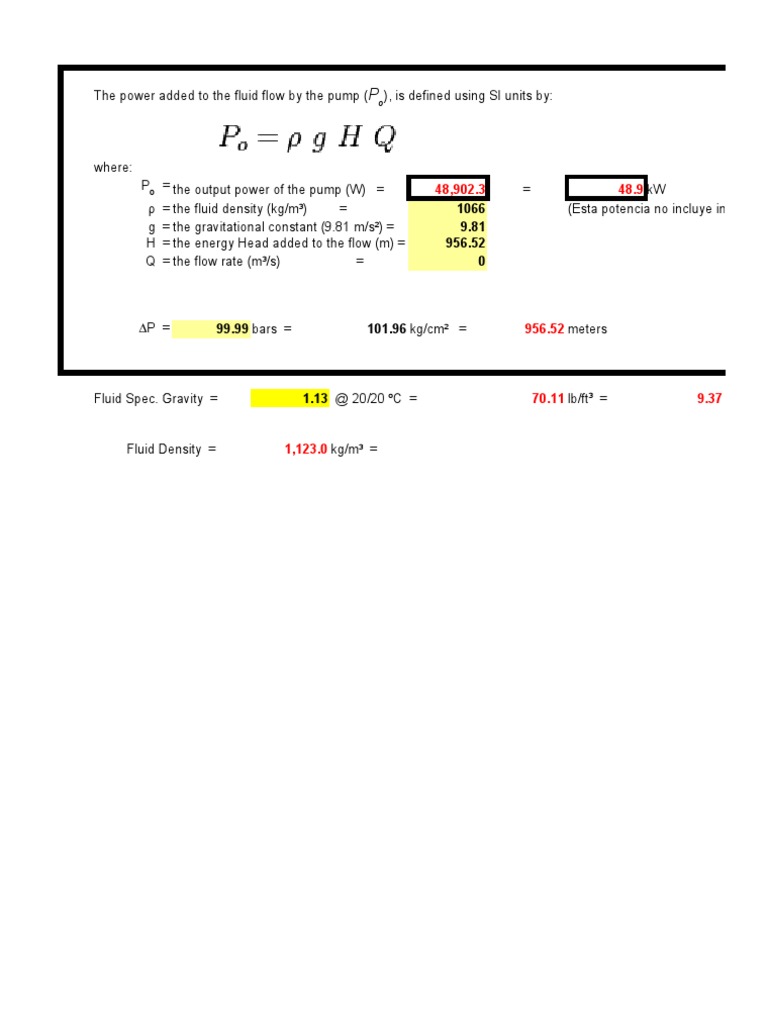Pump Horsepower Calculation PDF Pump Pressure