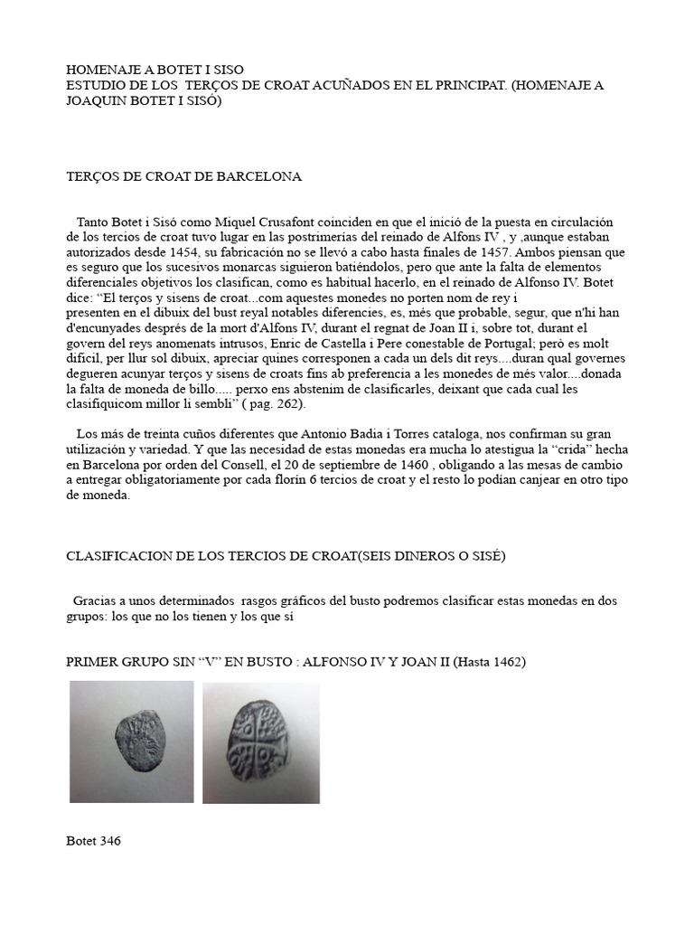 Estudio de los Terços de Croat en el Principat | PDF | Monedas | Moneda