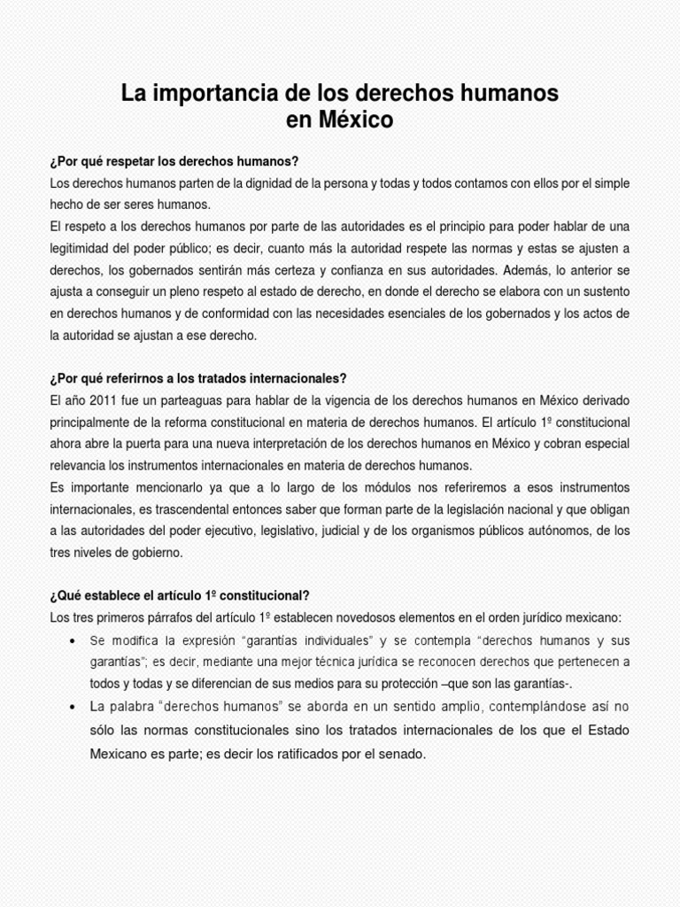 La Importancia de Los Derechos Humanos en México PDF | PDF | Derechos ...