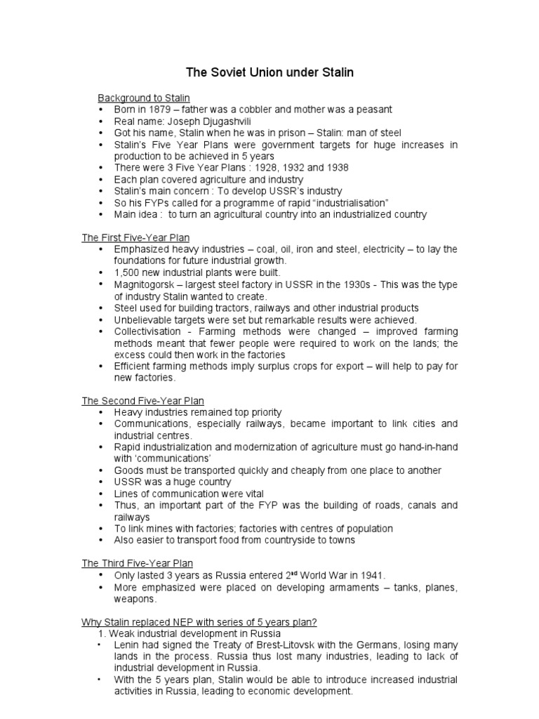 Stalin's Five-Year Plans and Collectivization | PDF | Soviet Union ...