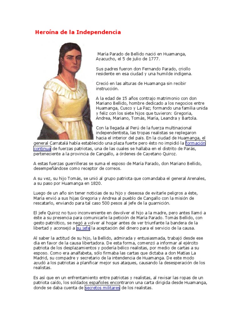 Heroína de La Independencia MARIA PARADO DE BELLIDO | PDF | Militar ...