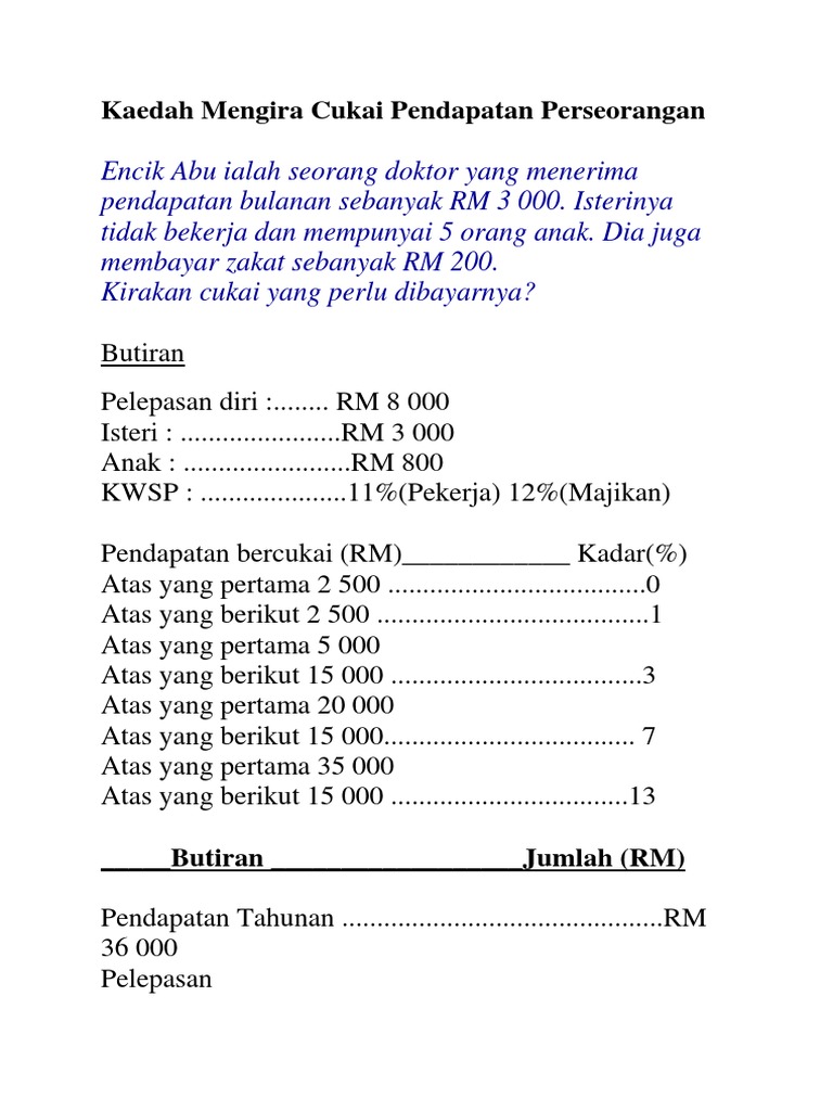 Kaedah Mengira Cukai Pendapatan Perseorangan Pdf