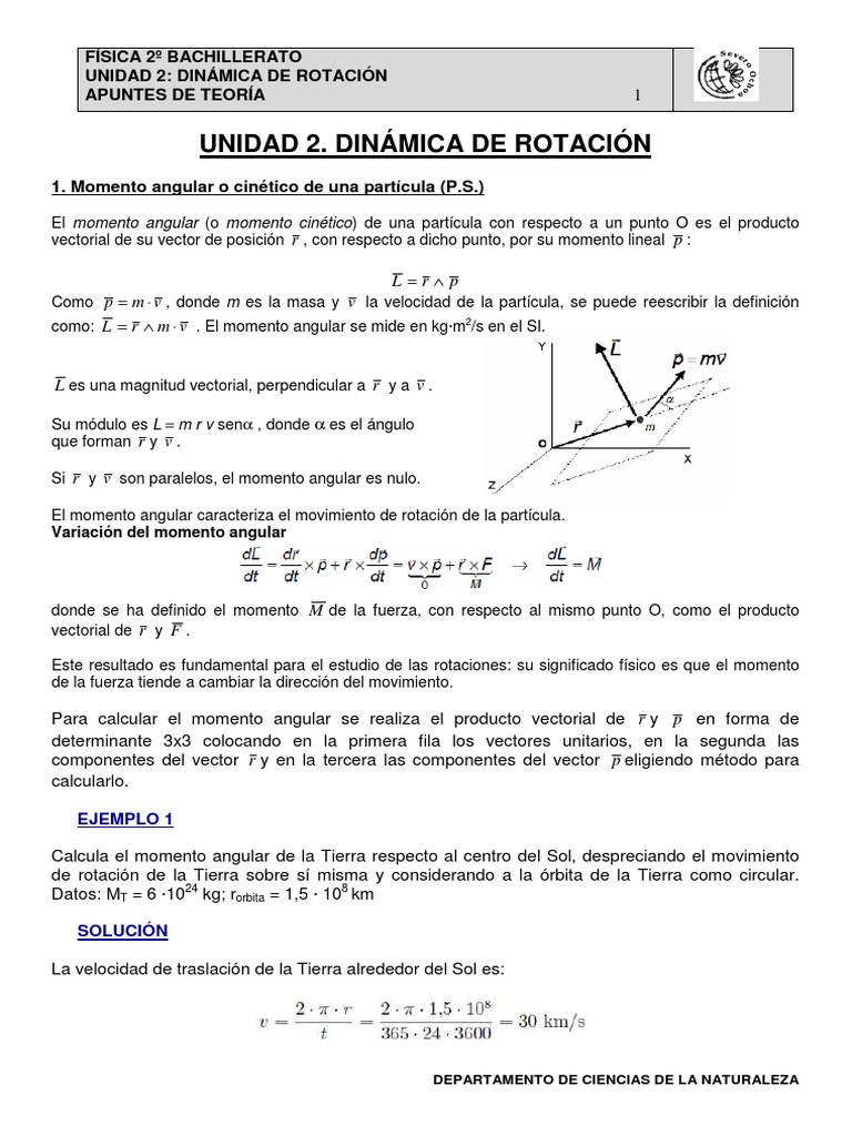 2º Tema 2 Dinamica De Rotacion Pdf Momento Angular Vector Euclidiano