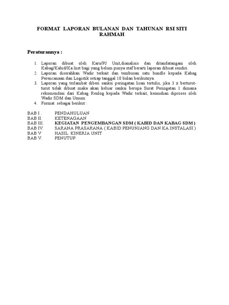 Format Laporan Bulanan Dan Tahunan Diklat