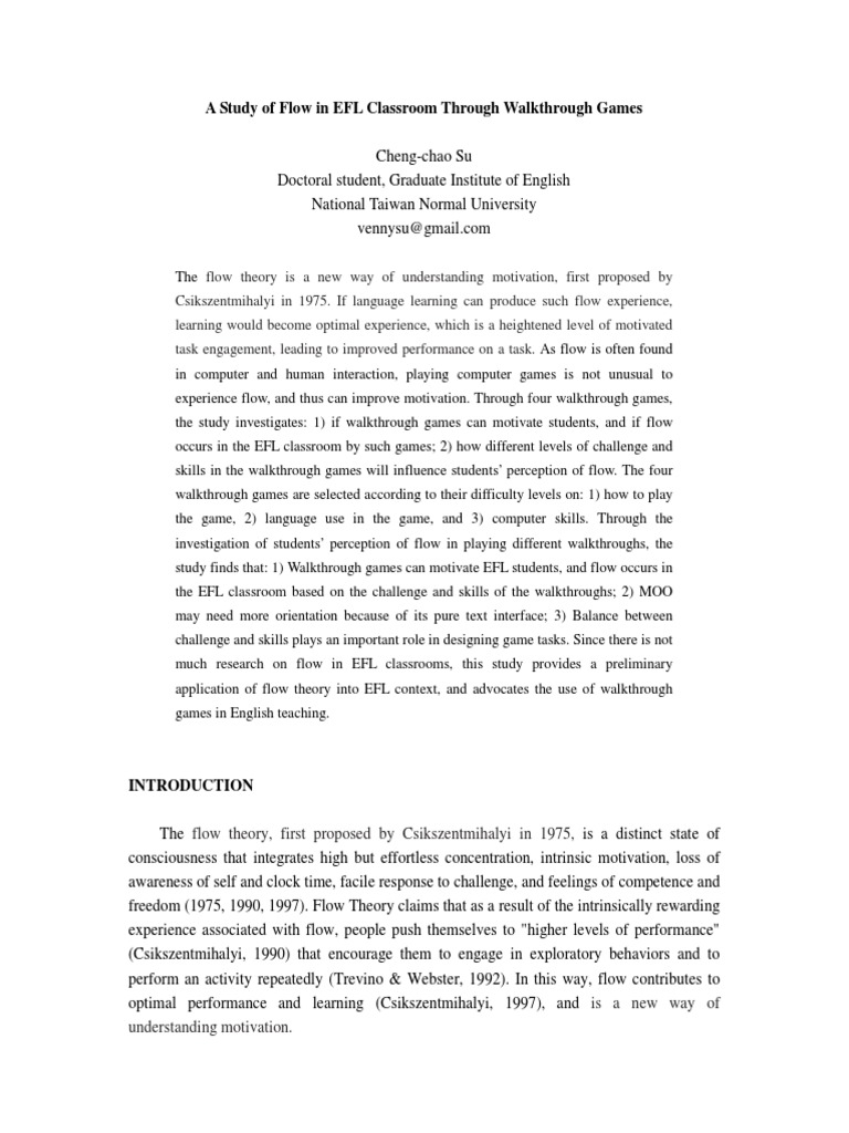 Flow in EFL Classrooms via Games | PDF | Flow (Psychology) | English As ...
