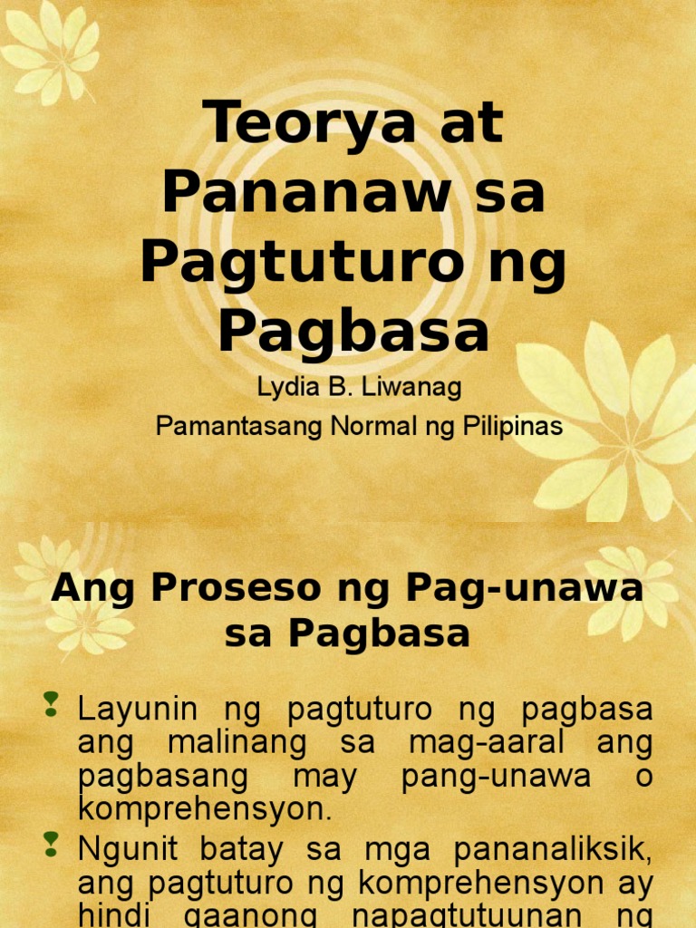Teorya at Pananaw Sa Pagtuturo Ng Pagbasa FINAL (1)