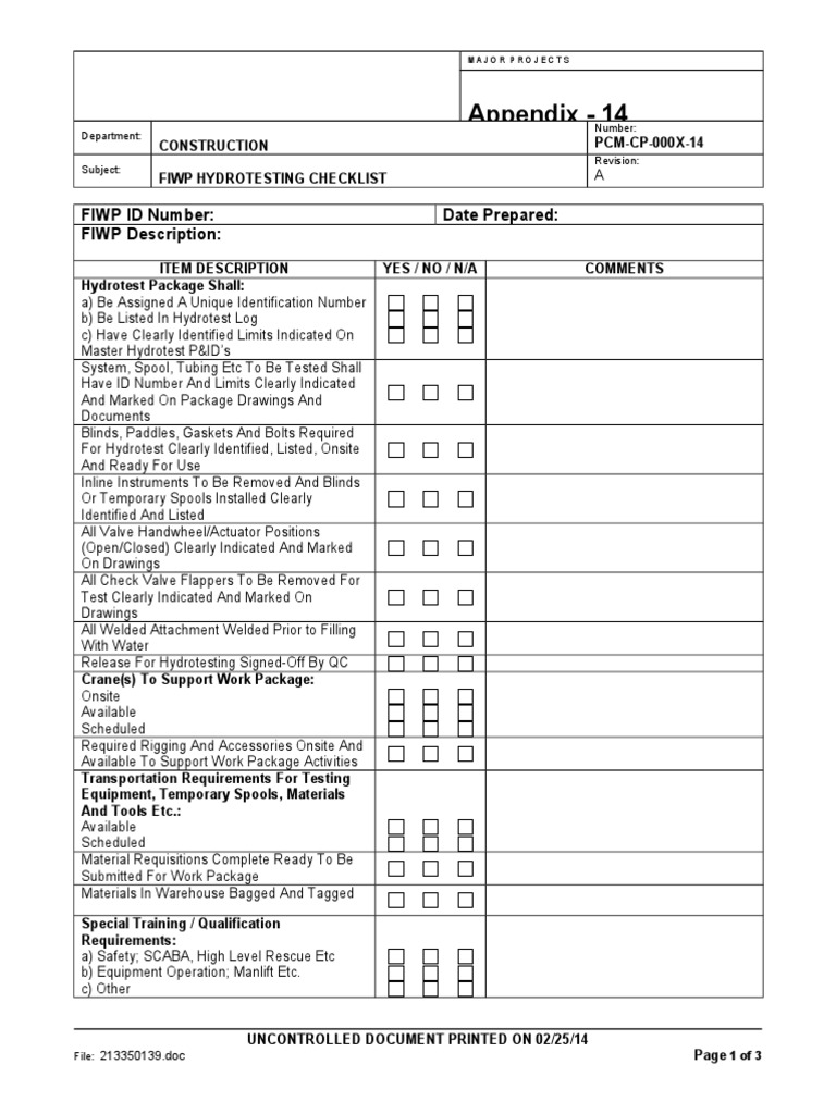 Appendix - 14: FIWP ID Number: Date Prepared: FIWP Description | PDF