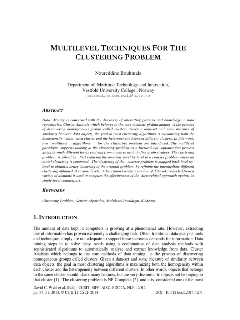 Multilevel Techniques For The Clustering Problem | PDF | Cluster ...