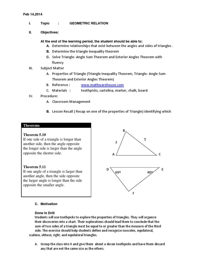 Feb 14 Lesson Plan | Triangle | Angle