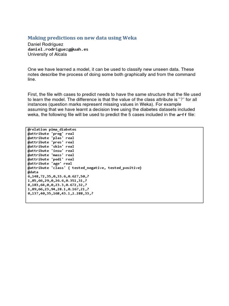 Predicting New Data with Weka | PDF