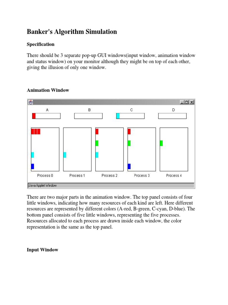 Banker's Algorithm Simulation: Specification | PDF | Computer ...