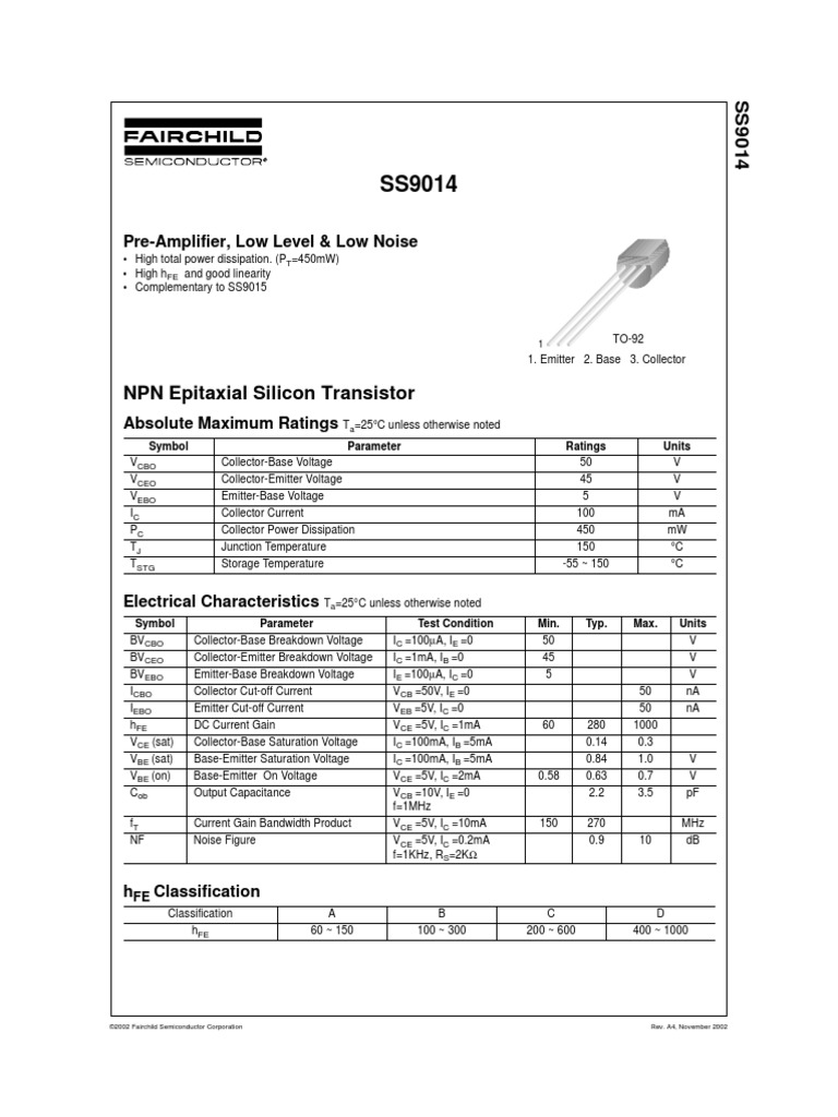 SS9014.pdf | Bipolar Junction Transistor | Electrical Engineering