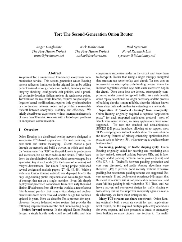 Tor: The Second-Generation Onion Router | PDF
