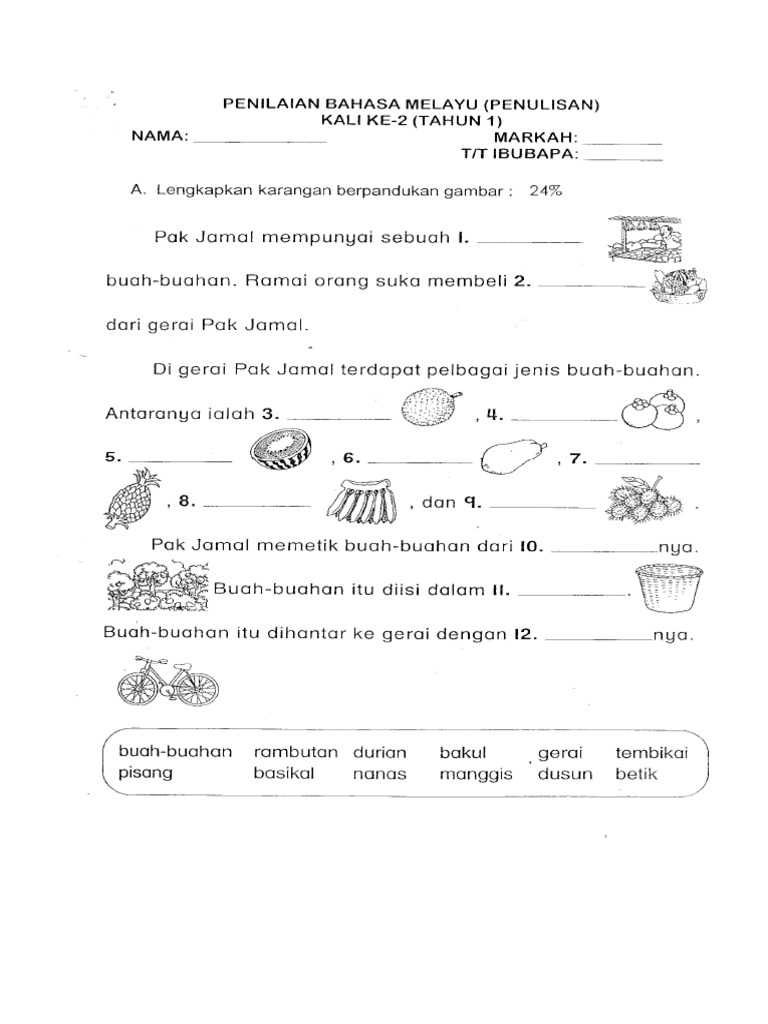 Microsoft Word Ujian Penulisan Bahasa Melayu Tahun 1 Pdf