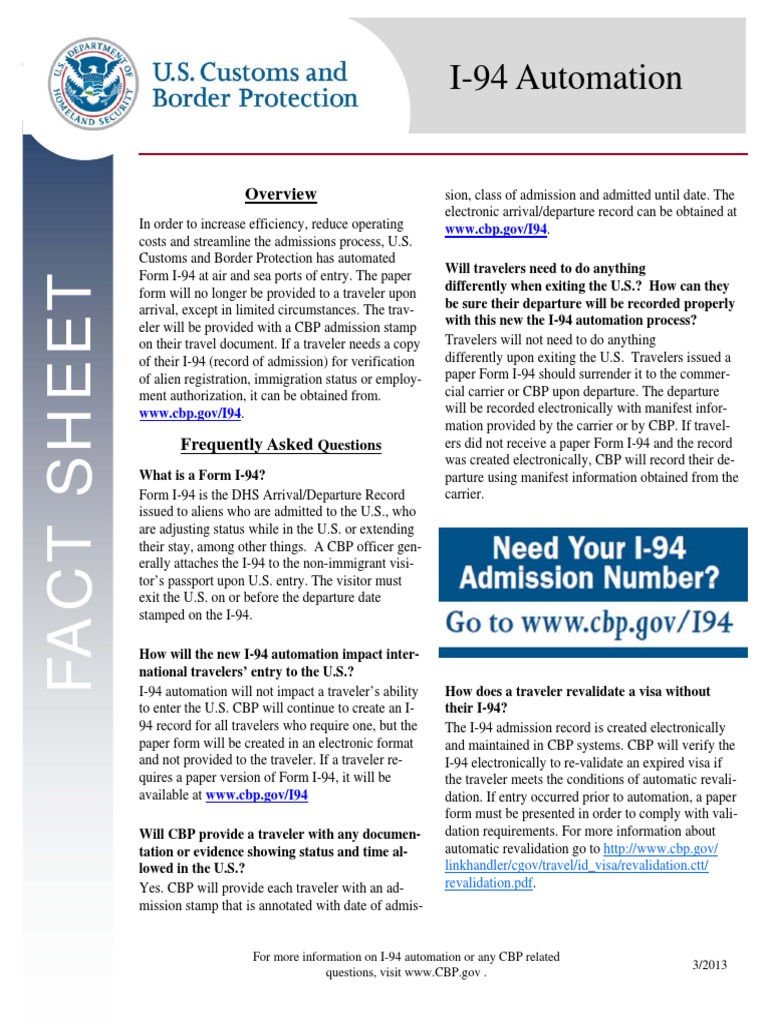 I94 Automation WWW Cbp.gov/i94 PDF U.S. Customs And Border